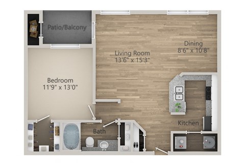 One Bedroom One Bath Floor Plan at Riachi at One21, Texas